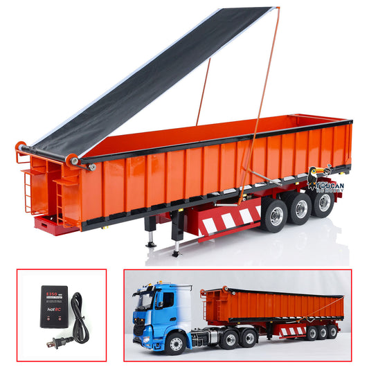 In Stock 1/14 Metal 3 Axles Hydraulic Dump Trailers with Electric Tarpaulin for RC Tractor Trucks Remote Control Excavator Model