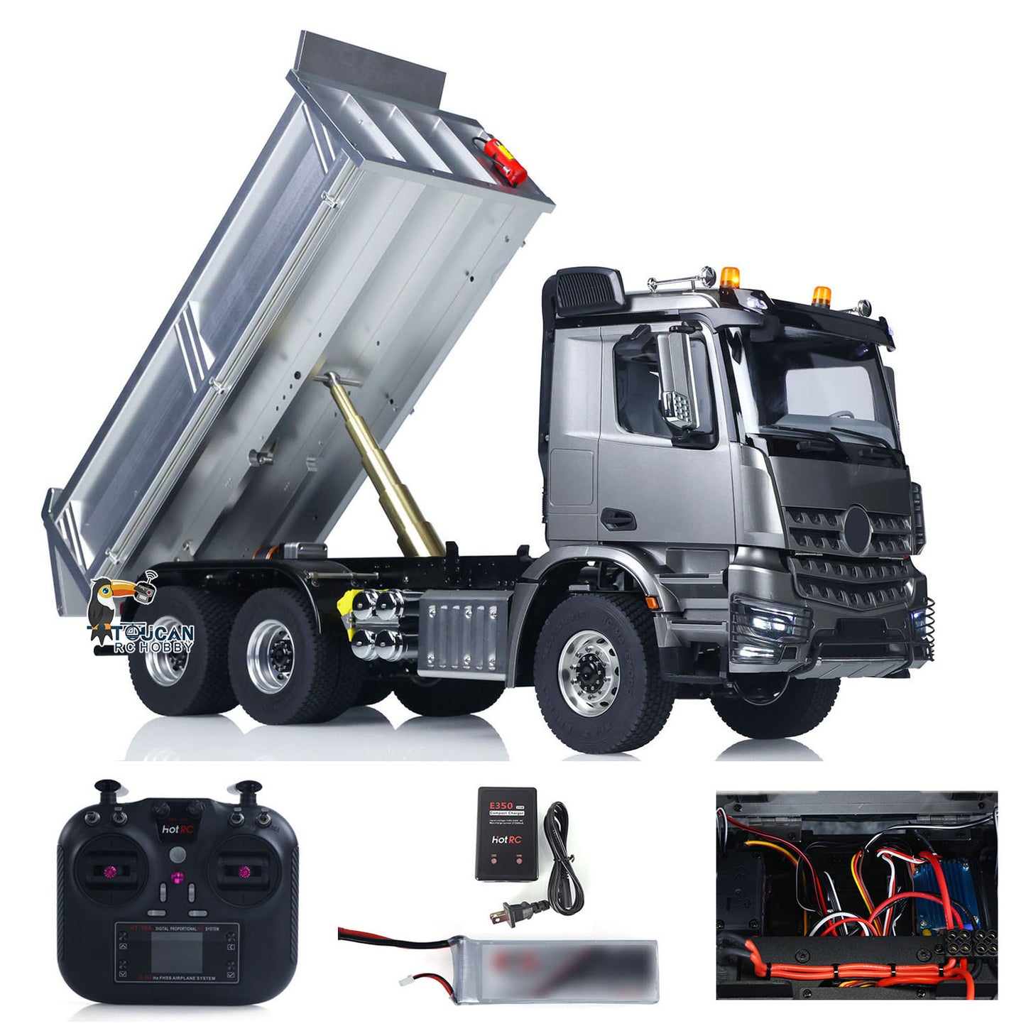 Schnelles freies Verschiffen Metall-Chassis-Modell RTR 1/14 RC Hydraulischer Dumper 2-Gang-Fernbedienung Kipper Auto 3 Achsen KEINE Sperrdifferentialachse Radiobatterie