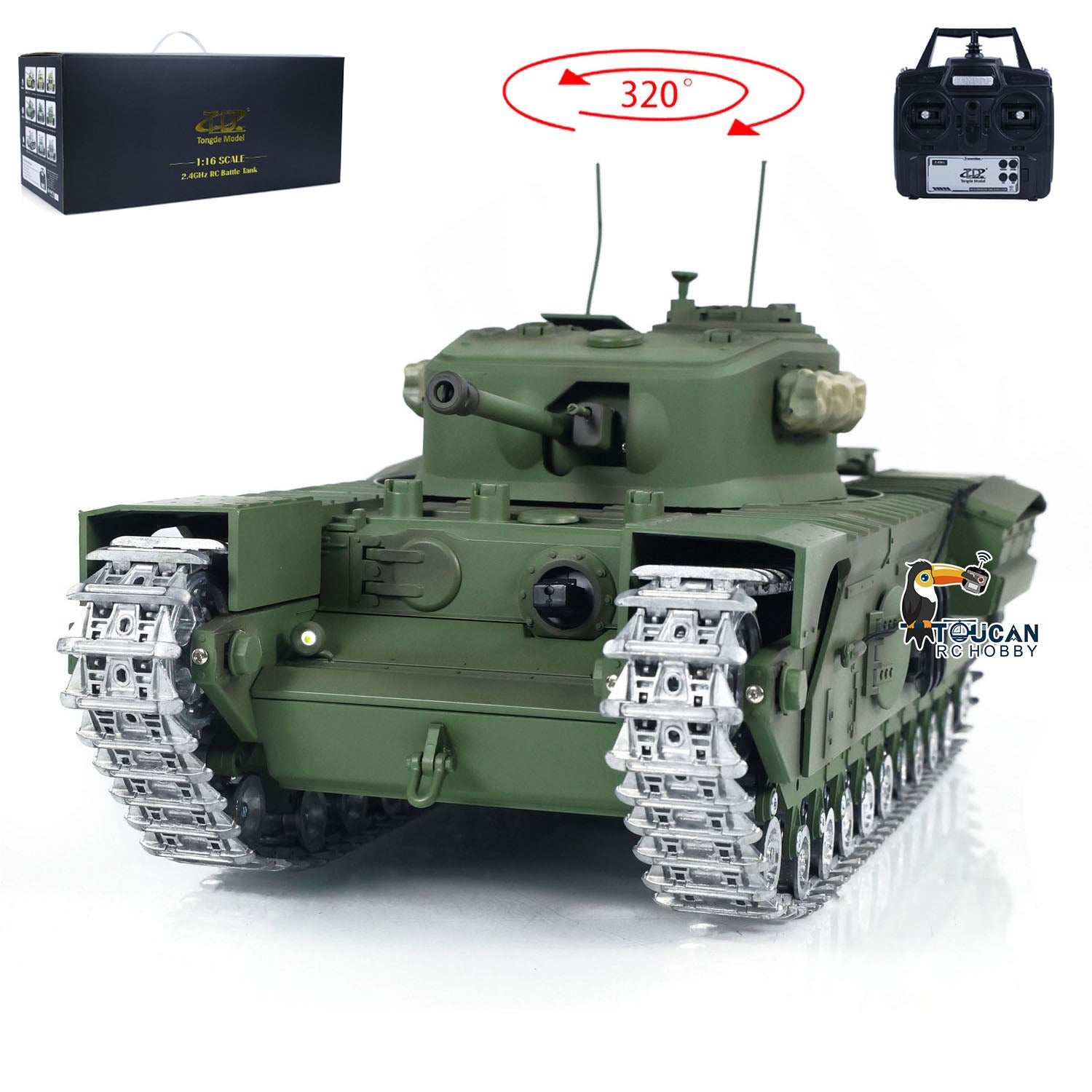 TD 1/16 RC Military Tank Churchill Mk.VII Metal Tracks Infrared