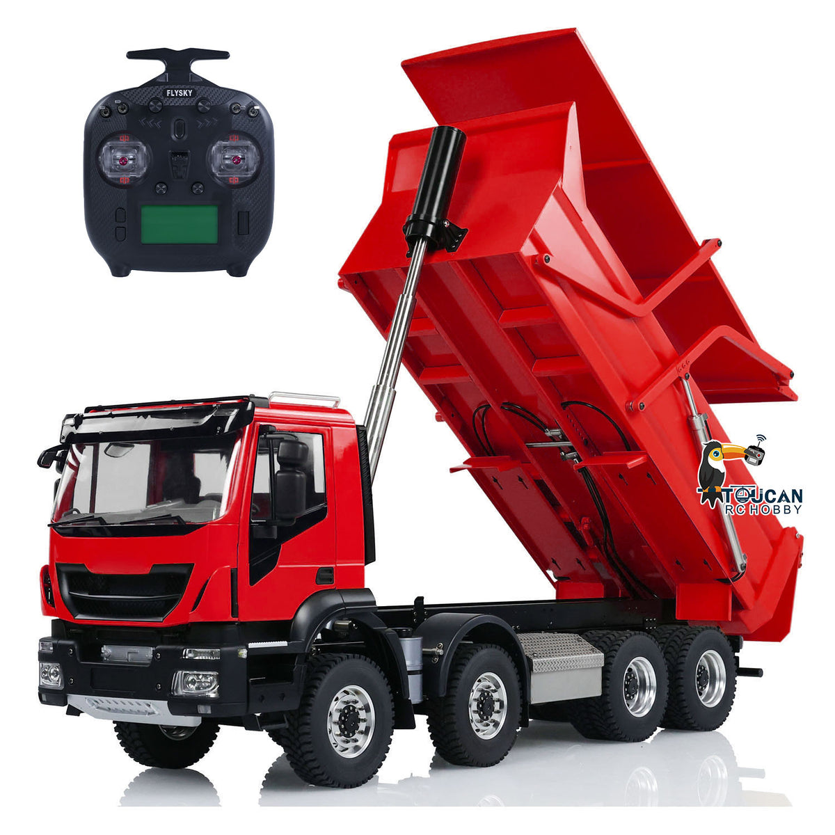TOUCAN RC HOBBY Metal 1/14 8x4 Hydraulic RC Truck Remote Control Tipper Flip-over Cover Dumper Construction Truck Differential Lock Light Sound System