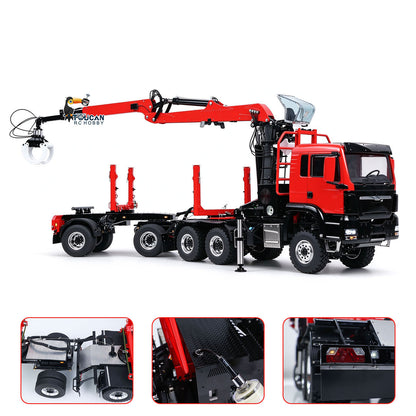 TOUCAN RC HOBBY PROMOTION LESU 1/14 RC Logging Truck Timber Trucks Hydraulic Crane Trailer Remote Control Lorry 6x6 Metal Chassis 8CH Valves Light Sound
