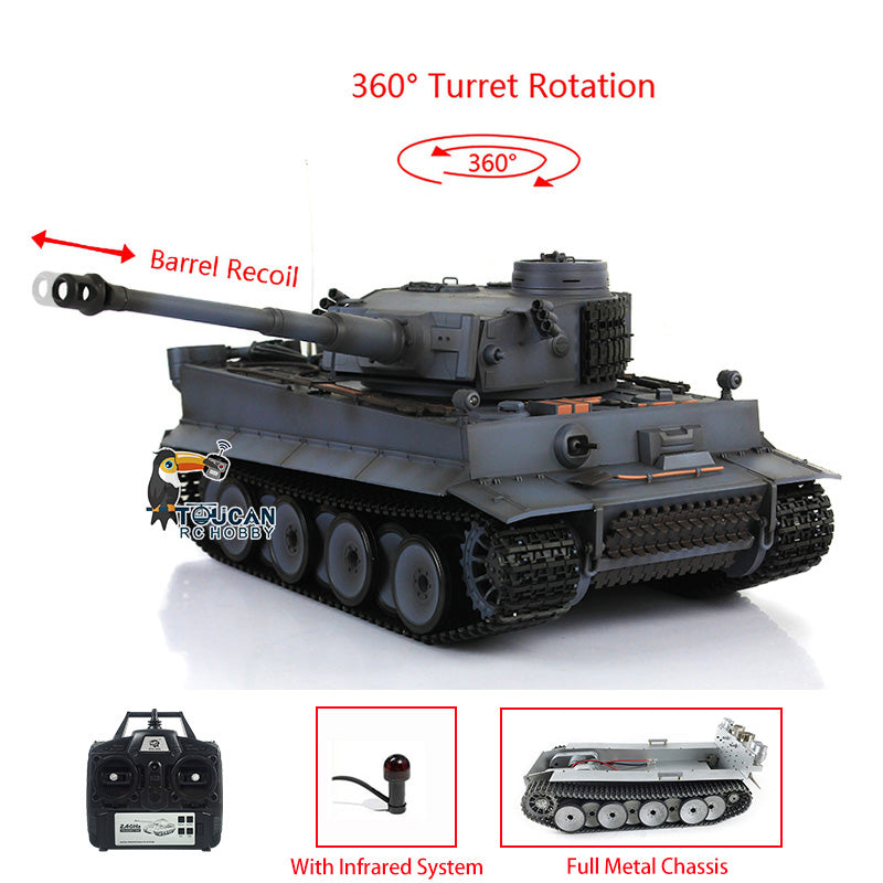 HengLong 1/16 German Tiger I RTR RC Tank 3818 with Barrel Recoil 360 Degrees Turret BB IR Smoke Metal Sprockets Idlers Road Wheels Chassis Plastic Hull