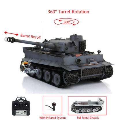 HengLong 1/16 German Tiger I RTR RC Tank 3818 with Barrel Recoil 360 Degrees Turret BB IR Smoke Metal Sprockets Idlers Road Wheels Chassis Plastic Hull