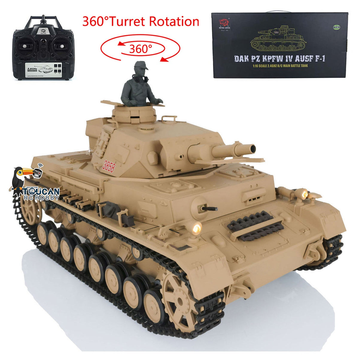 TOUCAN RC HOBBY Henglong 1/16 TK7.0 Plastic German Panzer IV F2 F 3858 3859 RTR RC Tank Model Infrared Combat 360 Degrees Turret BB Unit Smoke Metal Barrel