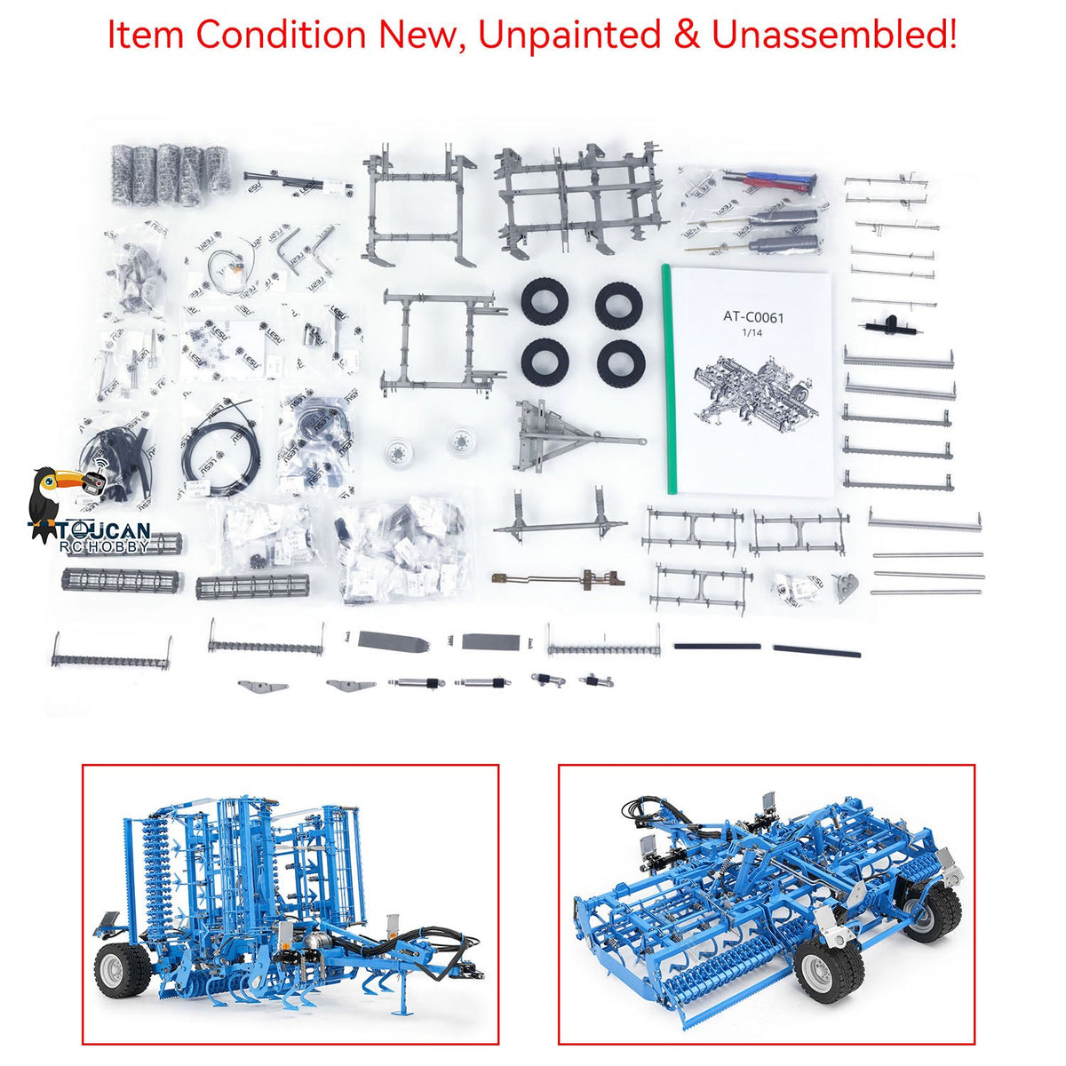 TOUCAN RC HOBBY LESU AOUE 1050 Metal 4x4 1/14 RC Tractor Truck Hydraulic Agricultural Vehicles K500 Seedbed Pre-sowing Soil Preparation Machine Frsky XE Lite