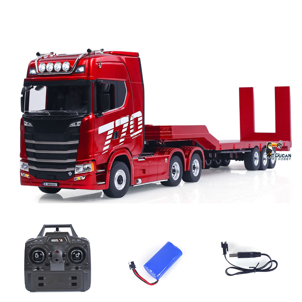 1/18 RC Tractor Truck Remote Control Truck 770S 3 Axle Plastic Semi Trailer Flatbed Finished Model RTR Battery Light Sound Effects