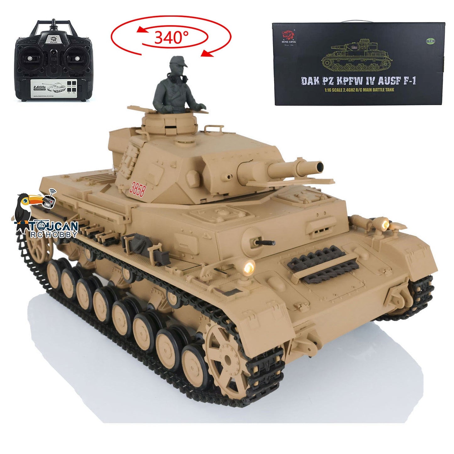 Henglong Plastic 1/16 TK7.0 German Panzer IV F 3858 RTR RC Tank Model Infrared System BB Unit Smoke Lights 2 Sounds Metal Barrel