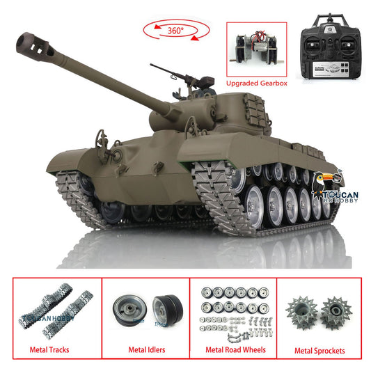 Henglong 1/16 TK7.0 Profession USA M26 RTR RC Tank 3838 360 Degrees Turret IR BB Unit Smoke Metal Sprockets Idlers Road Wheels Gearbox Tracks