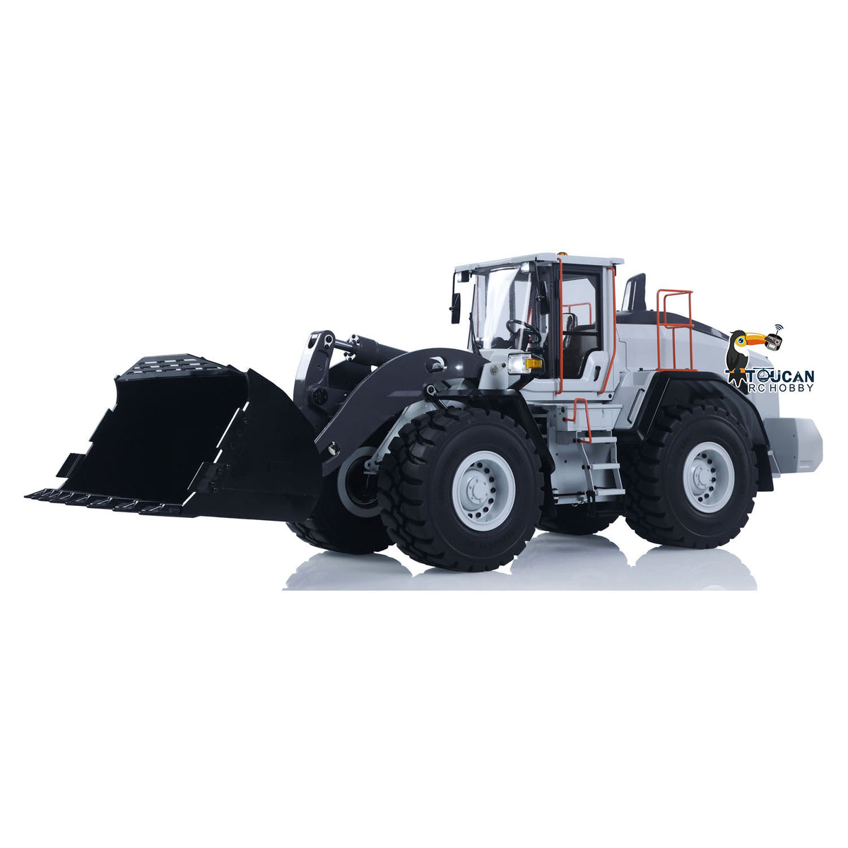 MTM E260L Metal 1/14 Loader Hydraulic Ready to Operate with 2-Speed Transmission and Differential Lock Axles featuring ST8 Transmitter and Sound System White No Battery