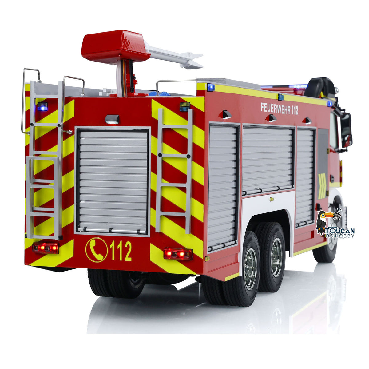 4. 1/14 YLL PS011 Fire Truck with Two-Speed Transmission Rear Three-Quarter View  
