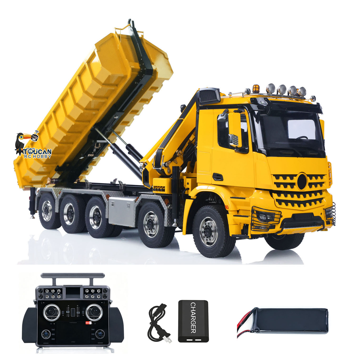 TOUCAN RC HOBBY  1/14 10*10 Metal RC Hydraulic Roll 0n Off Dumper 3 Speed Transmission Rear Axle Steering 9-way Reversing Valve Model