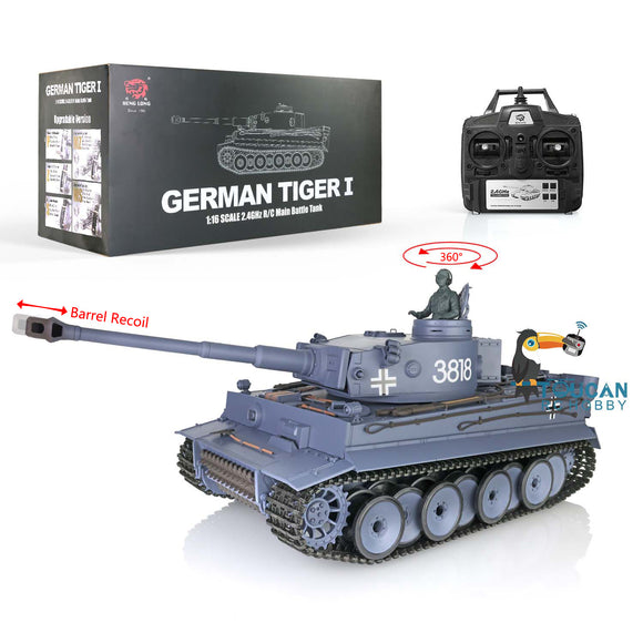 1/16 TK7.0 Henglong Plastic German Tiger I IR BB RTR RC Tank 3818 W/ 360 Turret Barrel Recoil Tracks Sprockets Idlers Road Wheels