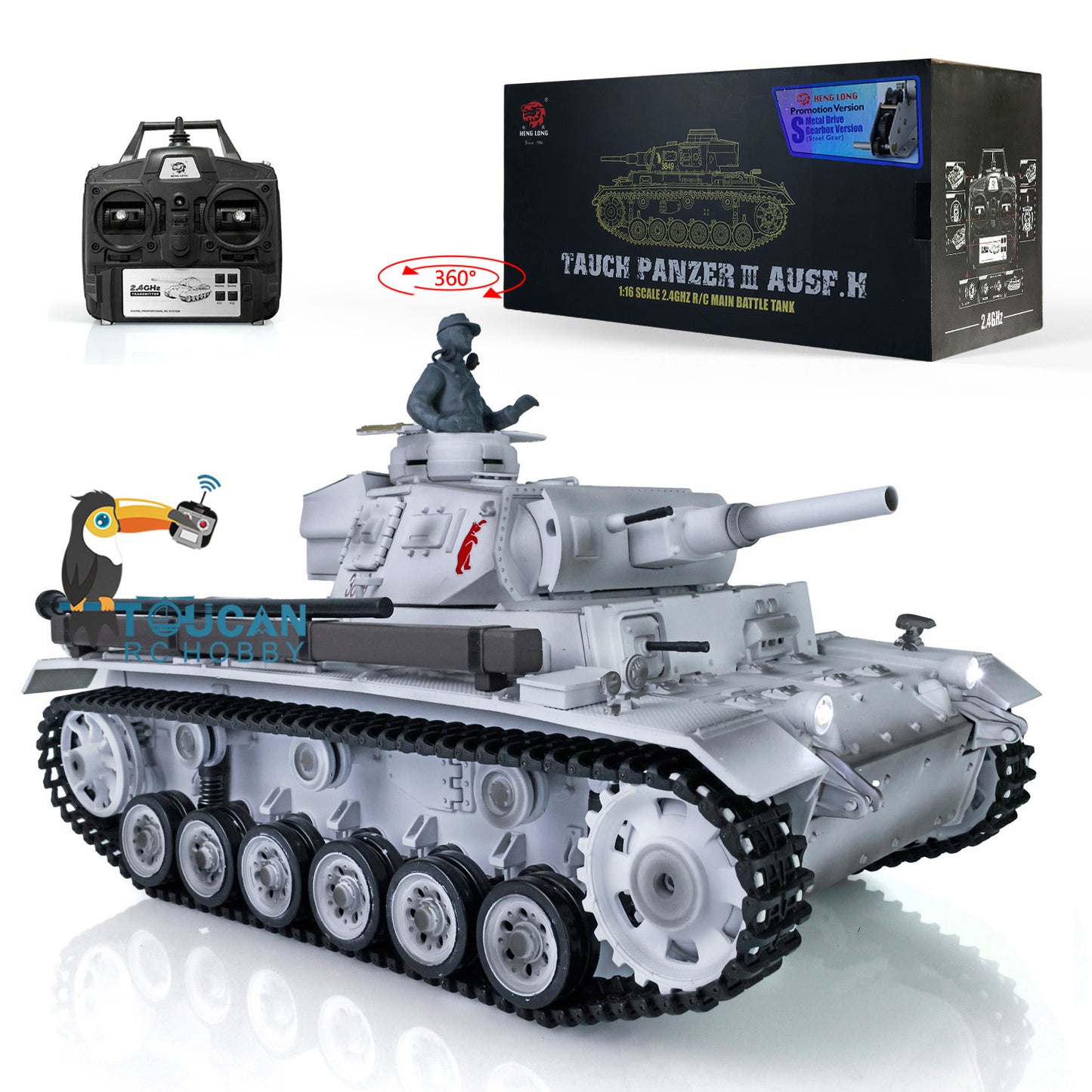 2,4 GHz Henglong 1/16 Maßstab TK7.0 Kunststoffversion Deutscher Panzer III H RTR RC Modellpanzer 3849 360 Turmketten Kettenräder Leiträder