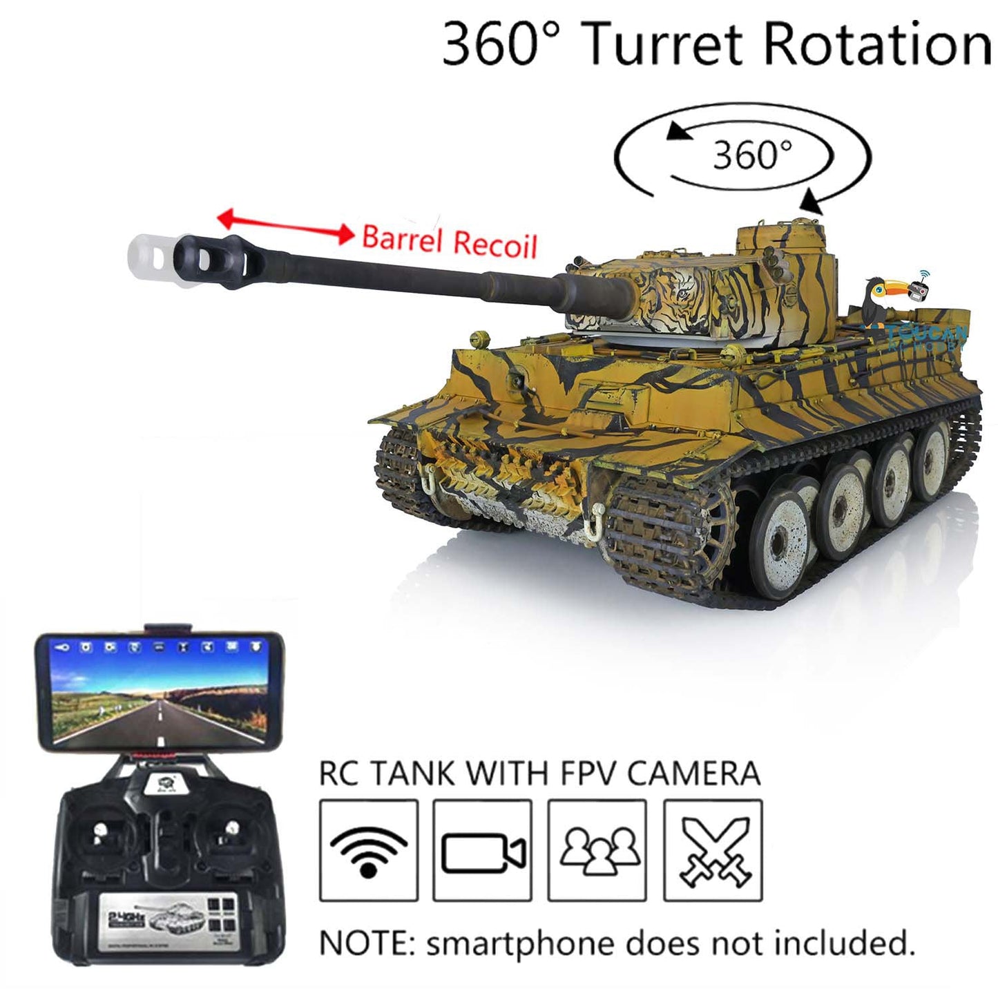 Henglong 1/16 Promotion TK7.0 German Tiger I RTR RC Tank 3818 Special Spray Painting with Barrel Recoil FPV IR BB Smoke Metal Tracks Sprockets Idlers Wheels Gearbox