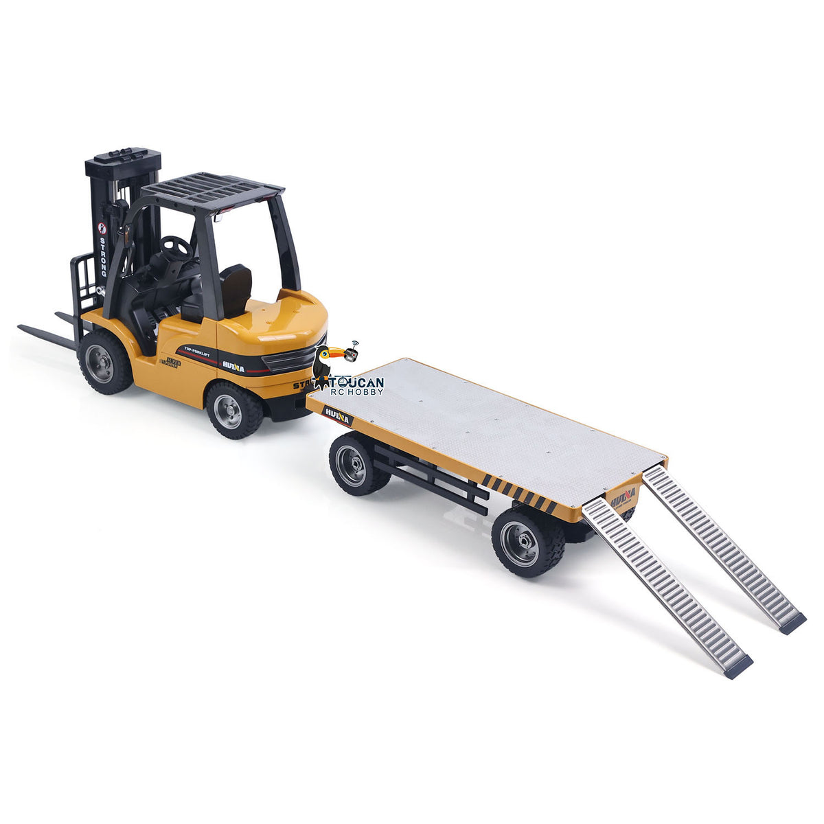 HUINA 1/10 2Axle Flatbed Trailer Manual Lifting Tail Board For 1/14 Electric Remote Control Forklift Model Light Sound Effect