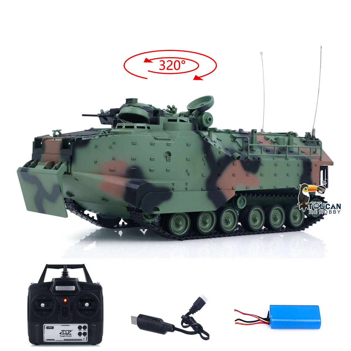 TOUCAN RC HOBBY Tongde 1/16 RC Armored Vehicle TD3.0 Infrared Combat Tanks 320degrees Rotating Gun Underwater Thruster Smoke Sound LED Lights
