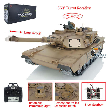 Henglong 1/16 TK7.1 Abrams M1A2 RTR RC Tank 3918 Openable Hatch Rotatable Panoramic Sight Barrel Recoil 360 Degrees Turret BB IR Smoke Metal Wheels Tracks Gearbox