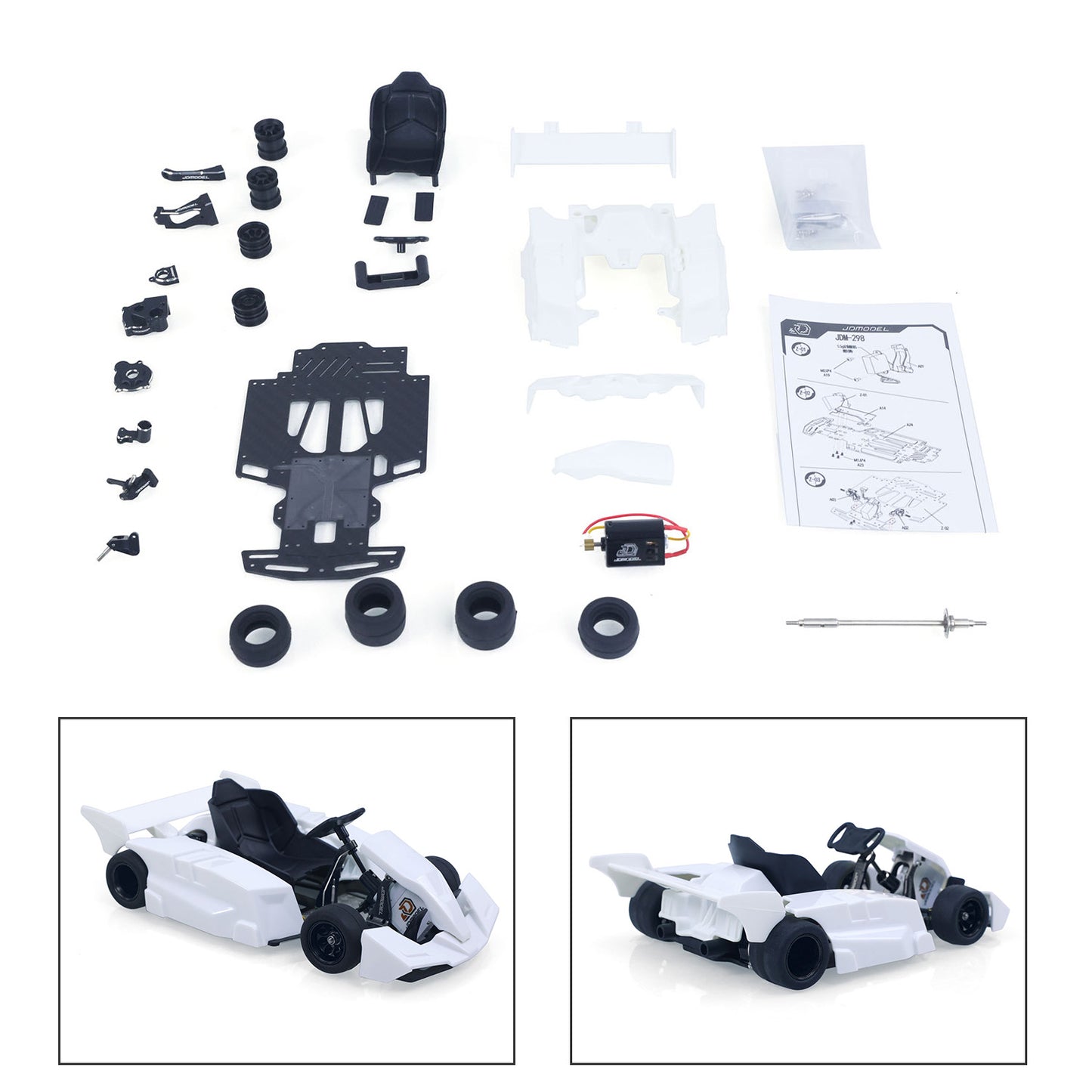 JDM 298B 1/10 Plastic RC Go-Kart DIY Model Radio Controlled Electric Racing Vehicle Unlimited Retrofit for Advanced Player