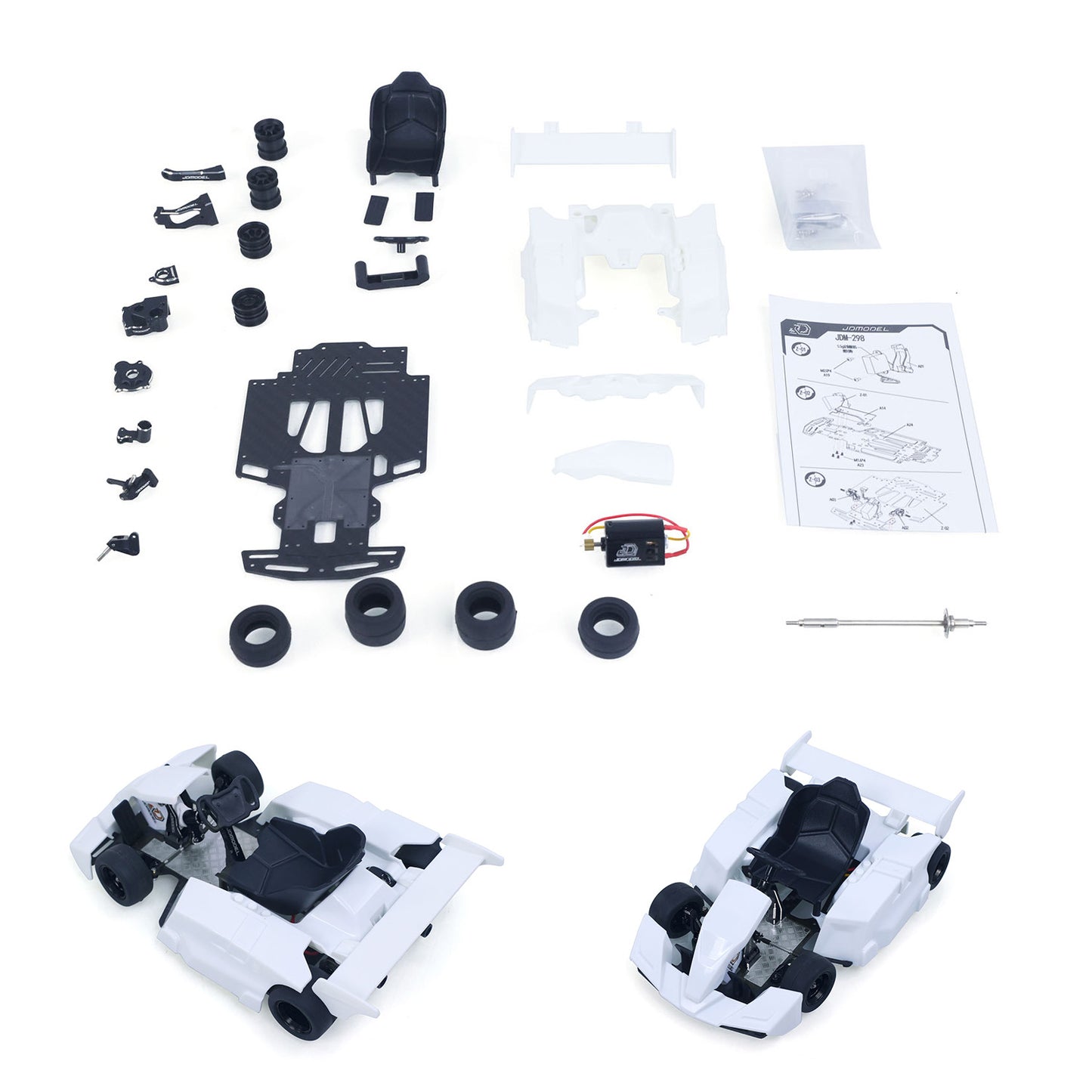 JDM 298B 1/10 Plastic RC Go-Kart DIY Model Radio Controlled Electric Racing Vehicle Unlimited Retrofit for Advanced Player