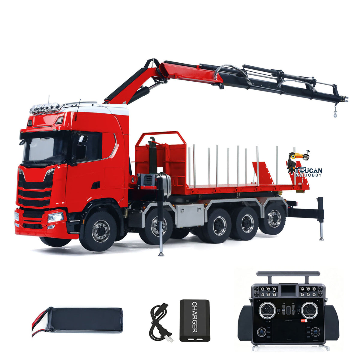 770S 1/14 Maßstab Hydraulischer RC Pritschenwagen Holz 5-Achsen Funksteuerung Kran Muldenkipper Licht Sound
