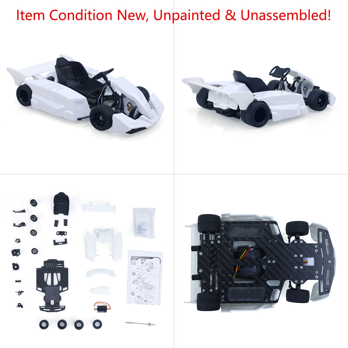 JDM 298B 1/10 Plastic RC Go-Kart DIY Model Radio Controlled Electric Racing Vehicle Unlimited Retrofit for Advanced Player