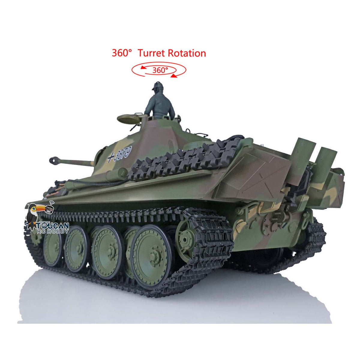Henglong TK7.0 Deutscher Panther G aus Kunststoff im Maßstab 1/16, fahrbereit, ferngesteuerter Modellpanzer 3879 mit 360-Grad-Turmketten und Kettenrädern