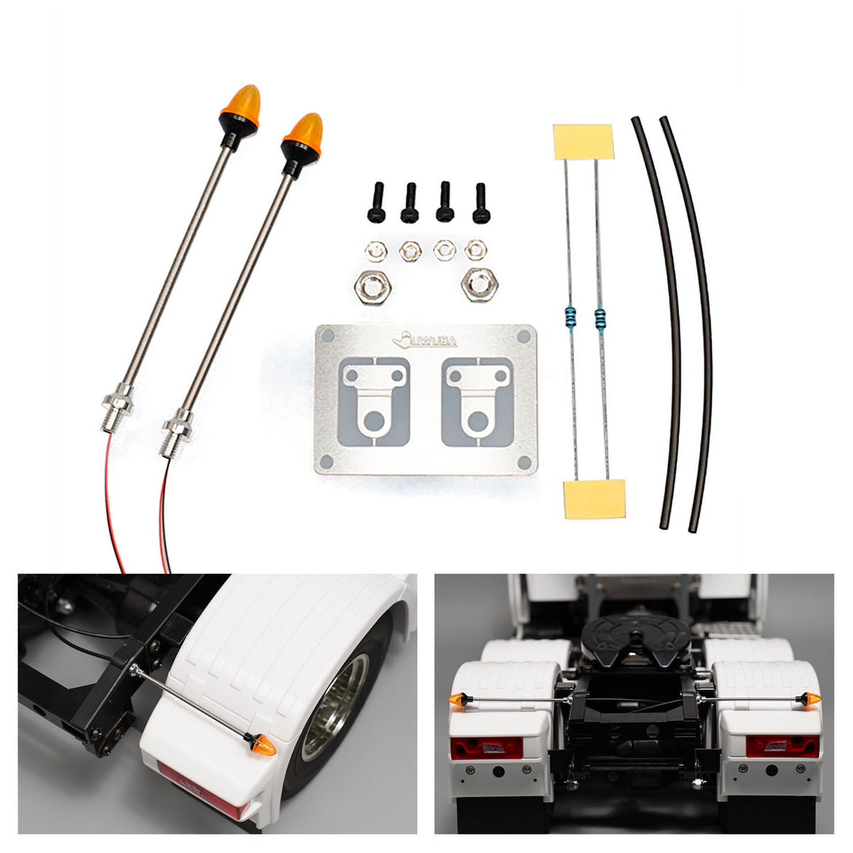 1 Paar LED-Kunststoff-Markierungsleuchte, Seitenwarnleuchte, 2,2 V – 3 V, für DIY Tamiya 1/14 RC Traktor-LKW-Modell, Bulldozer, Kipper, Autoteile