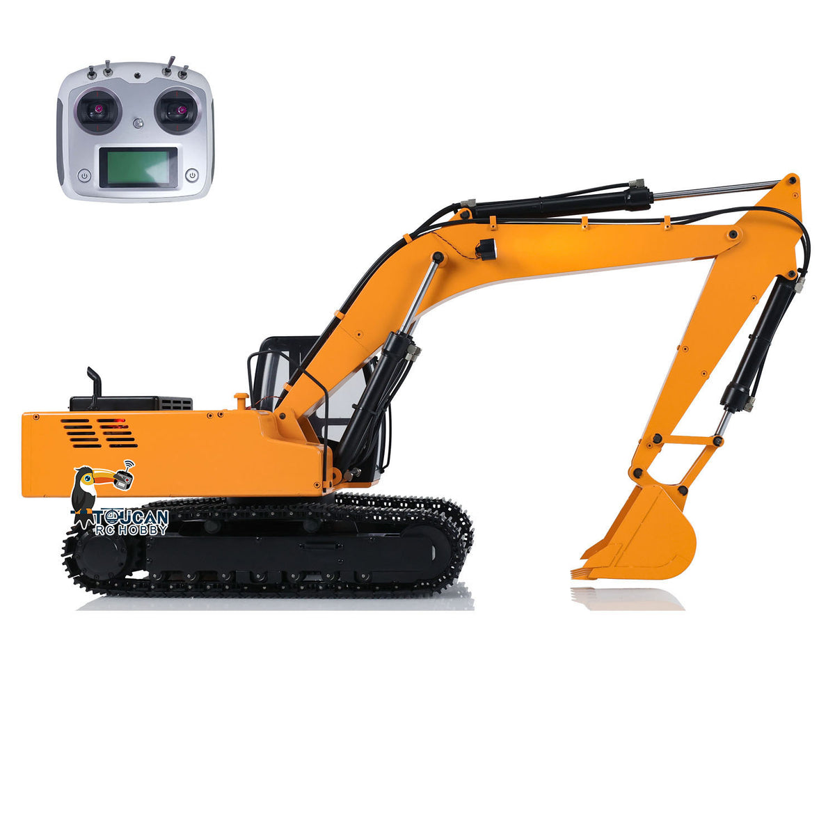 JDMODEL 1/12 RC-Hydraulikbagger, lackiert, montiert, Fernbedienung, Baufahrzeug, Pumpe, Ketten, Licht, Radio 