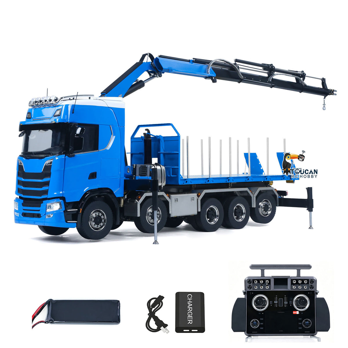 770S 1/14 Maßstab Hydraulischer RC Pritschenwagen Holz 5-Achsen Funksteuerung Kran Muldenkipper Licht Sound