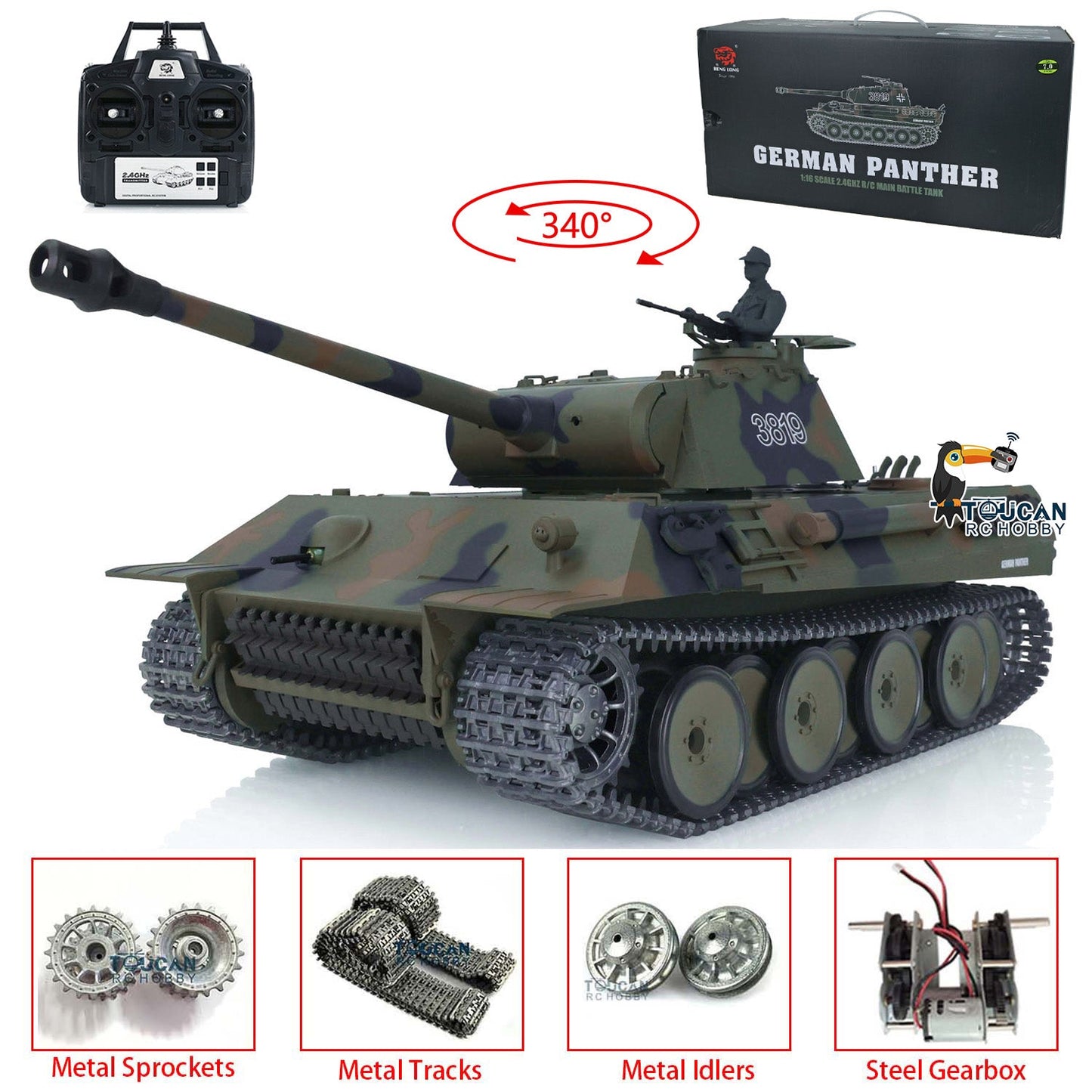 Henglong 1/16 TK7.0 Promotion German Panther V RTR RC Tank 3819 Infrared Combat BB Smoke Metal Sprockets Idlers Wheels Tracks Gearbox