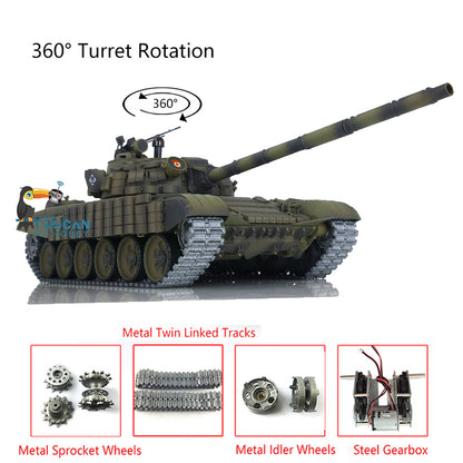 1:16 TK7.0 Verbesserter funkgesteuerter Henglong-Panzer T72, fahrbereit, 360°-Drehung, Metallketten mit gepaarten Gestängen, Rauchgeräusch