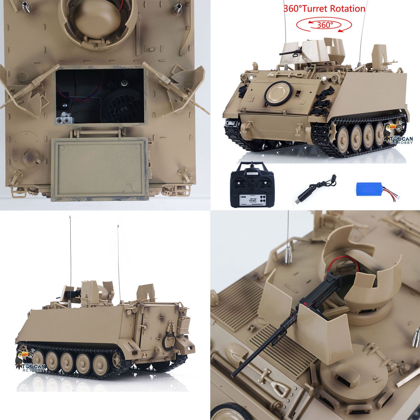 1/16 Tongde RC Tank M2412-B M113A1 ACAV Infrared 360 Turret Rotation Smoking Light Sound Remote Control Electric Model RTR