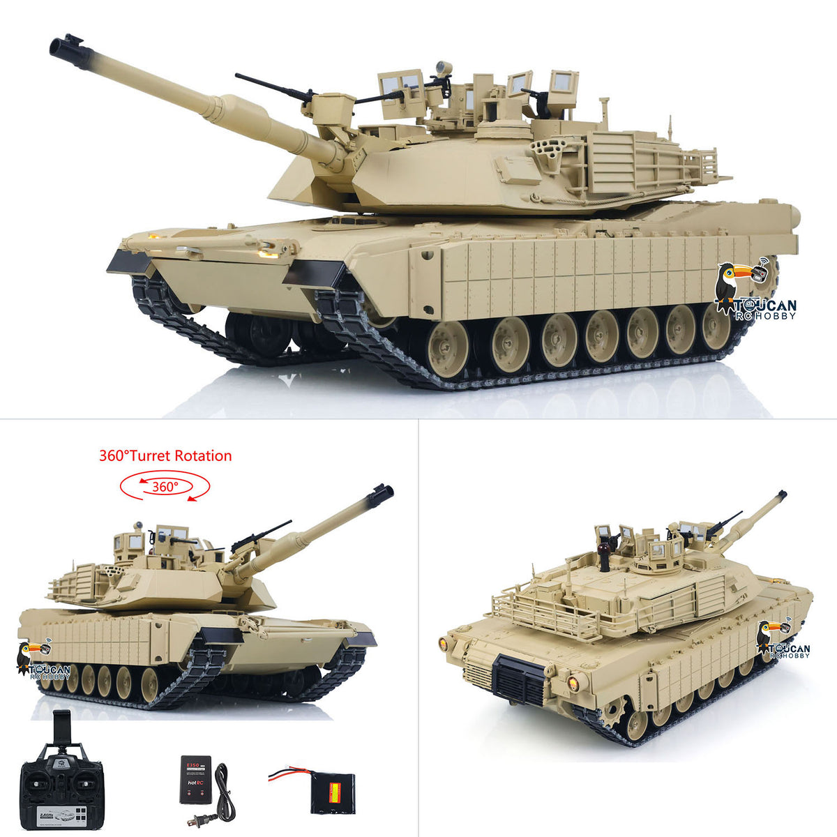 IN Stock TOUCAN 1/16 Metal RC Tank M1A2 Abrams IR Dual Current Driving Gearbox Barrel Recoil Elevation 360 Turret Rotation Smoke RTR Electric Periscope