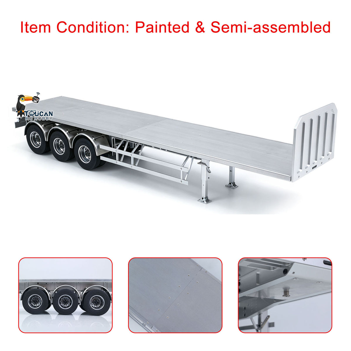 TOUCAN RC HOBBY MD Metal 3Axles Flatbed Trailer Manual Support Legs for 1/14 Remote Control Tractor Truck 770S RC Digger Loader DIY Model