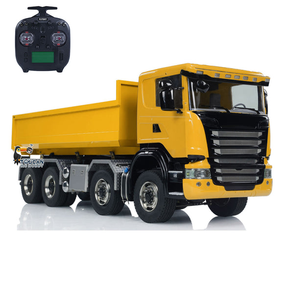 8x8 1/14 RC Hydraulic Dump Truck Metal Remote Control Roll-off Full Dumper Car 3-speed Transmission Differential Lock Axles