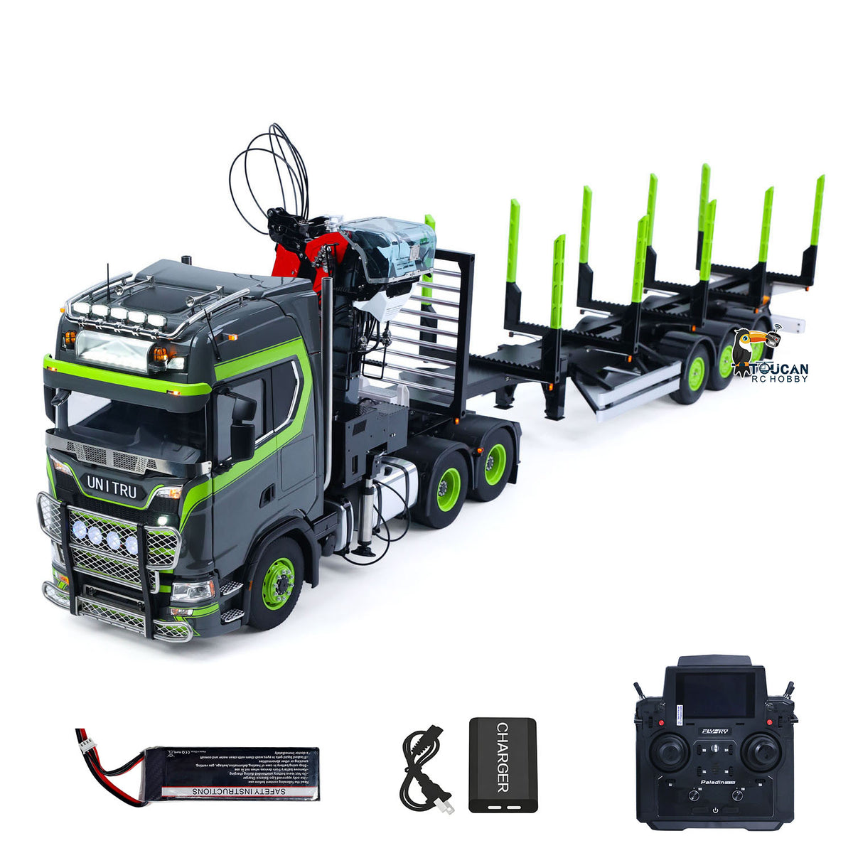 In Stock TOUCAN RC HOBBY Assembled 6X6 Metal Chassis 1/14 RC Tractor Truck 770S Hydraulic Crane Logging Trailer PL18EV Lite