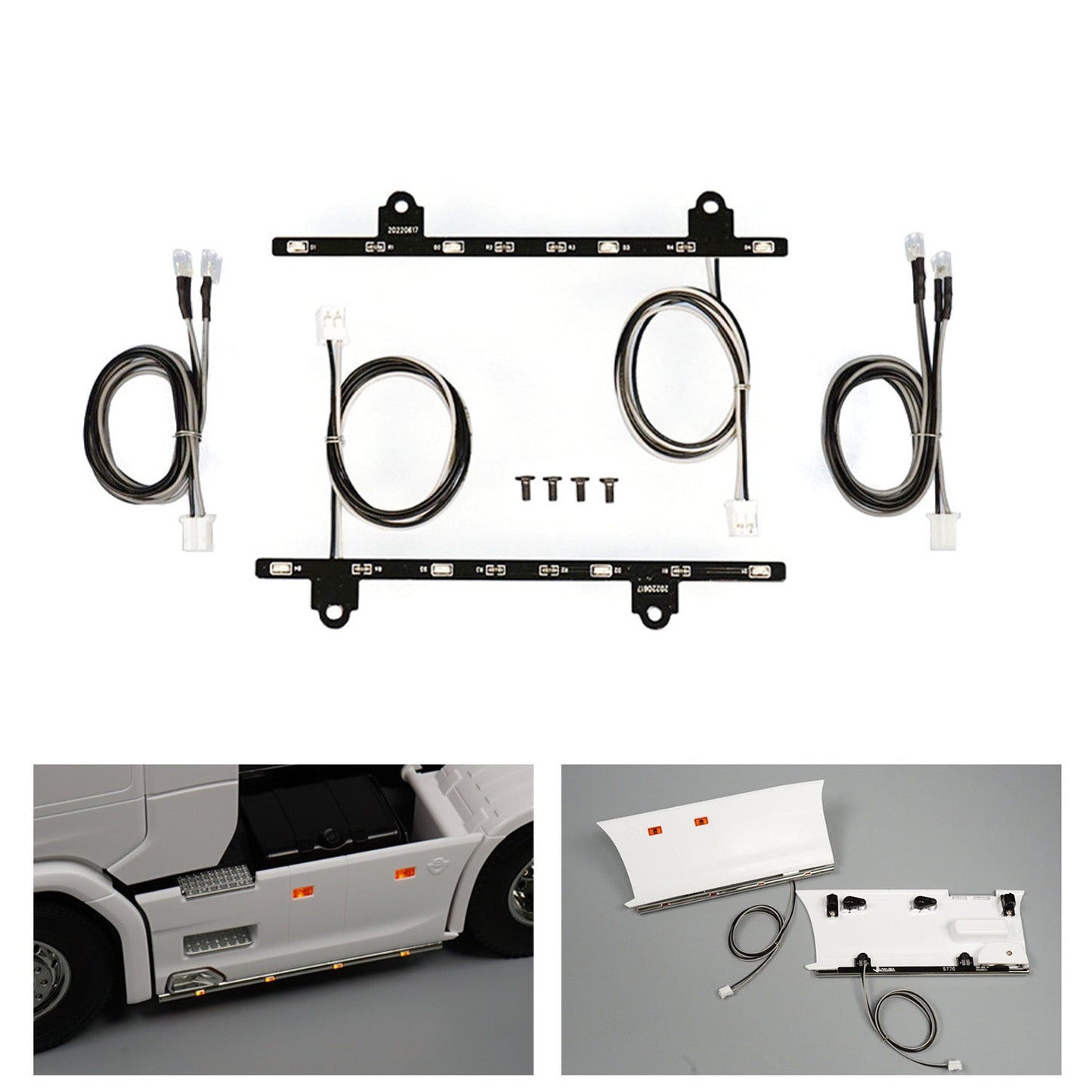 Kunststoff-Seitenschwellerleuchte, 3–7 V, LED-Warnleuchte für 1/14 DIY Tamiya Fernbedienung Traktor-LKW-Modell 770S 6x4 56368 Autoteile