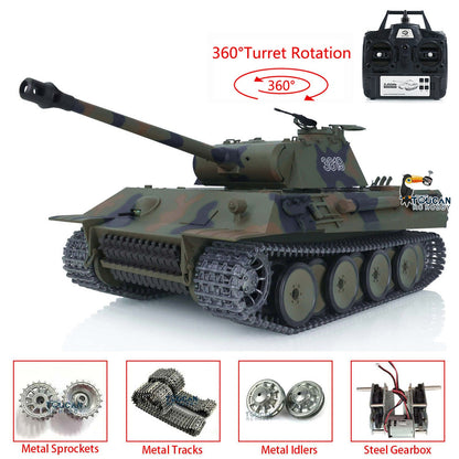 Henglong 1/16 TK7.0 Promotion 3819 German Panther V RTR RC Tank IR BB 360 Degrees Turret Smoke Metal Tracks Sprockets Idlers Wheels Gearbox