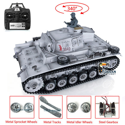 Henglong 1/16 TK7.0 Plastic German Panzer III H RTR RC Tank 3849 Model Smoke Infrared Combat System BB Unit Metal Barrel