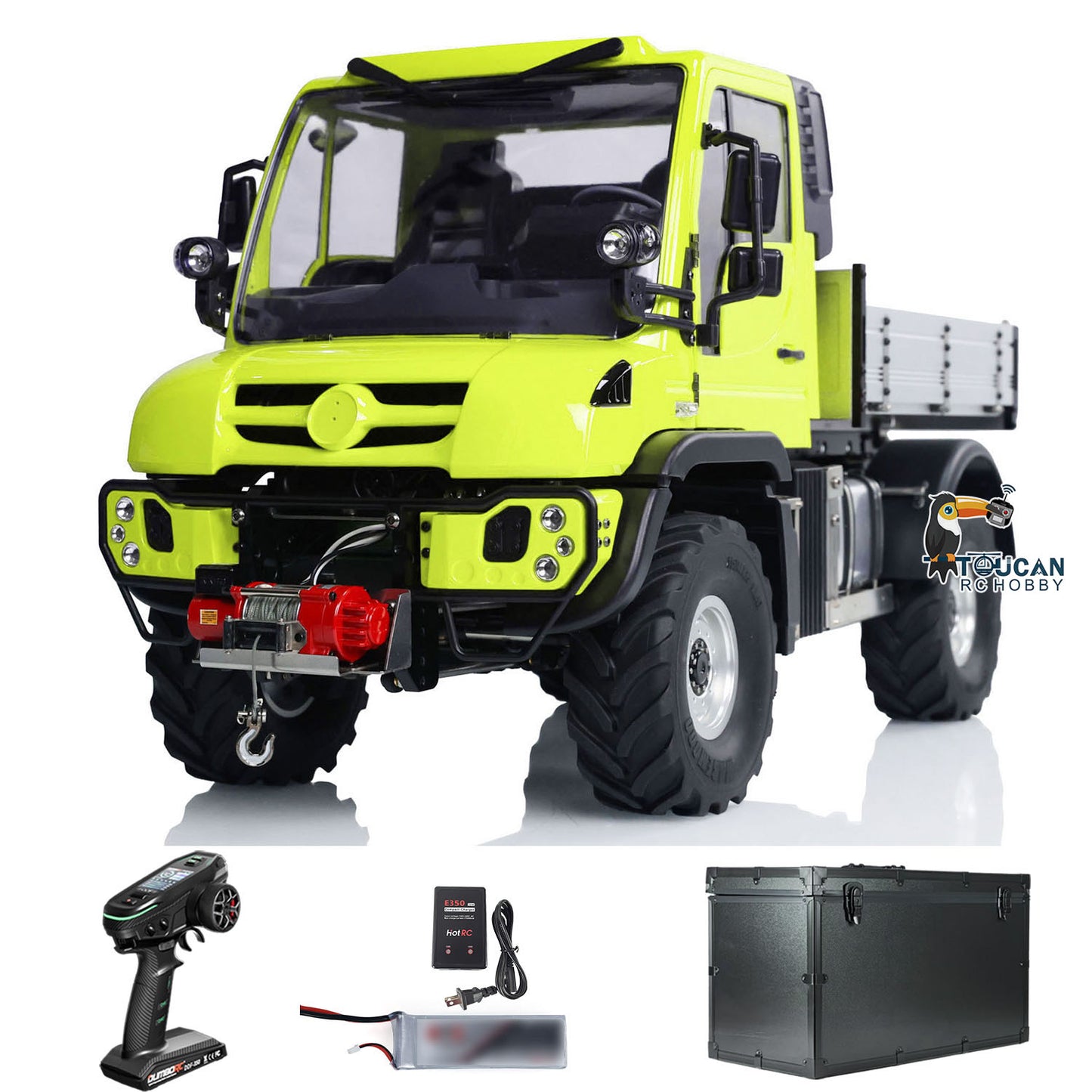 1/10 4X4 RC Car Off-Road Vehicle UNI U423 Winch Construction Truck 2-Speed Transmission Brushed Motor ESC Differential Lock