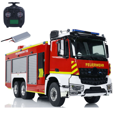 6x4 1/14 RC Feuerwehrfahrzeuge Metallchassis Ferngesteuertes Feuerwehrauto-Modell 2-Gang-Getriebe Beleuchtungs- und Soundsystem 