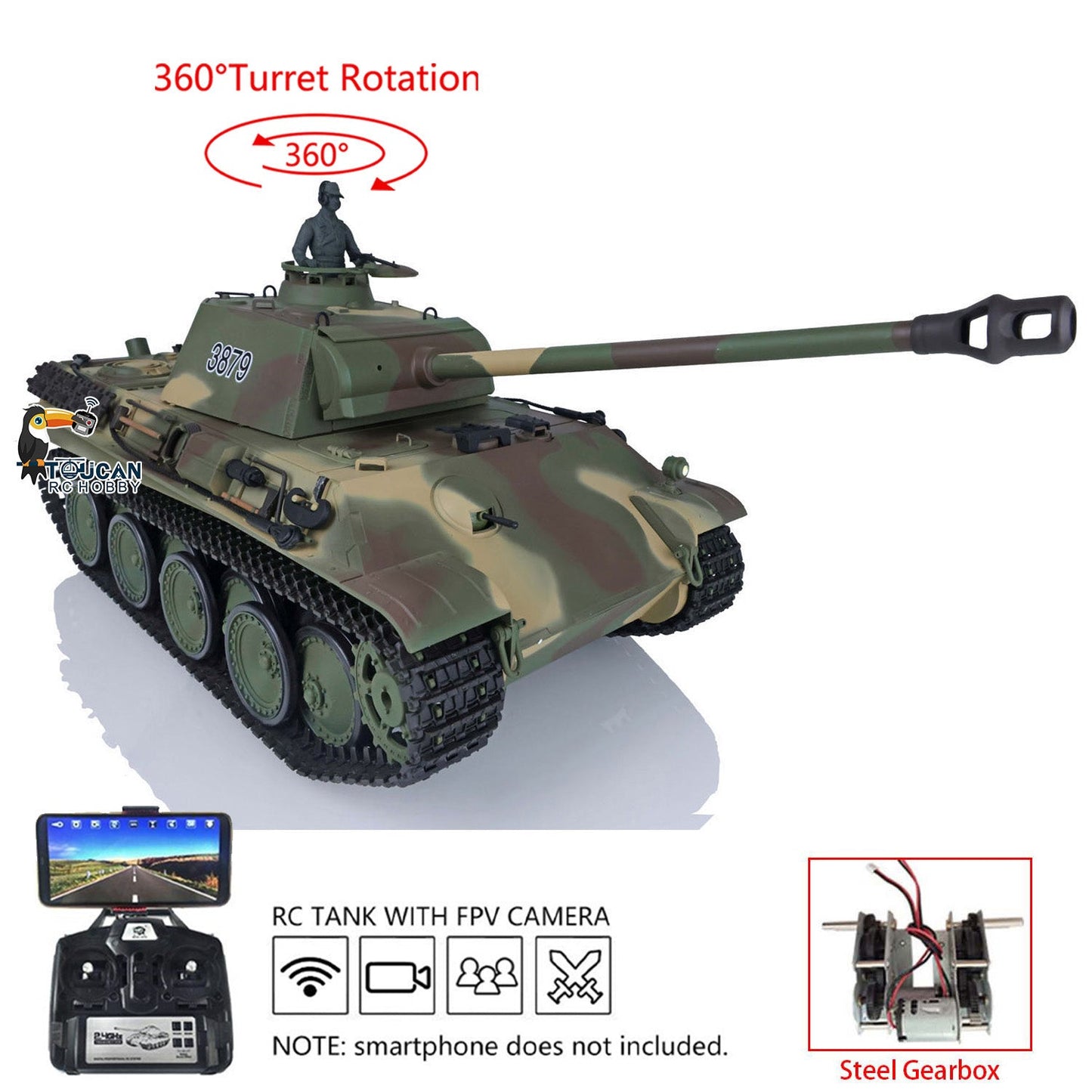 Henglong 1/16 TK7.0 Plastic Panther G Soviet KV-1 RTR RC Tank 3879/3878 Model BB IR Smoke FPV 360 Degrees Turret Metal Barrel Steel Gearbox