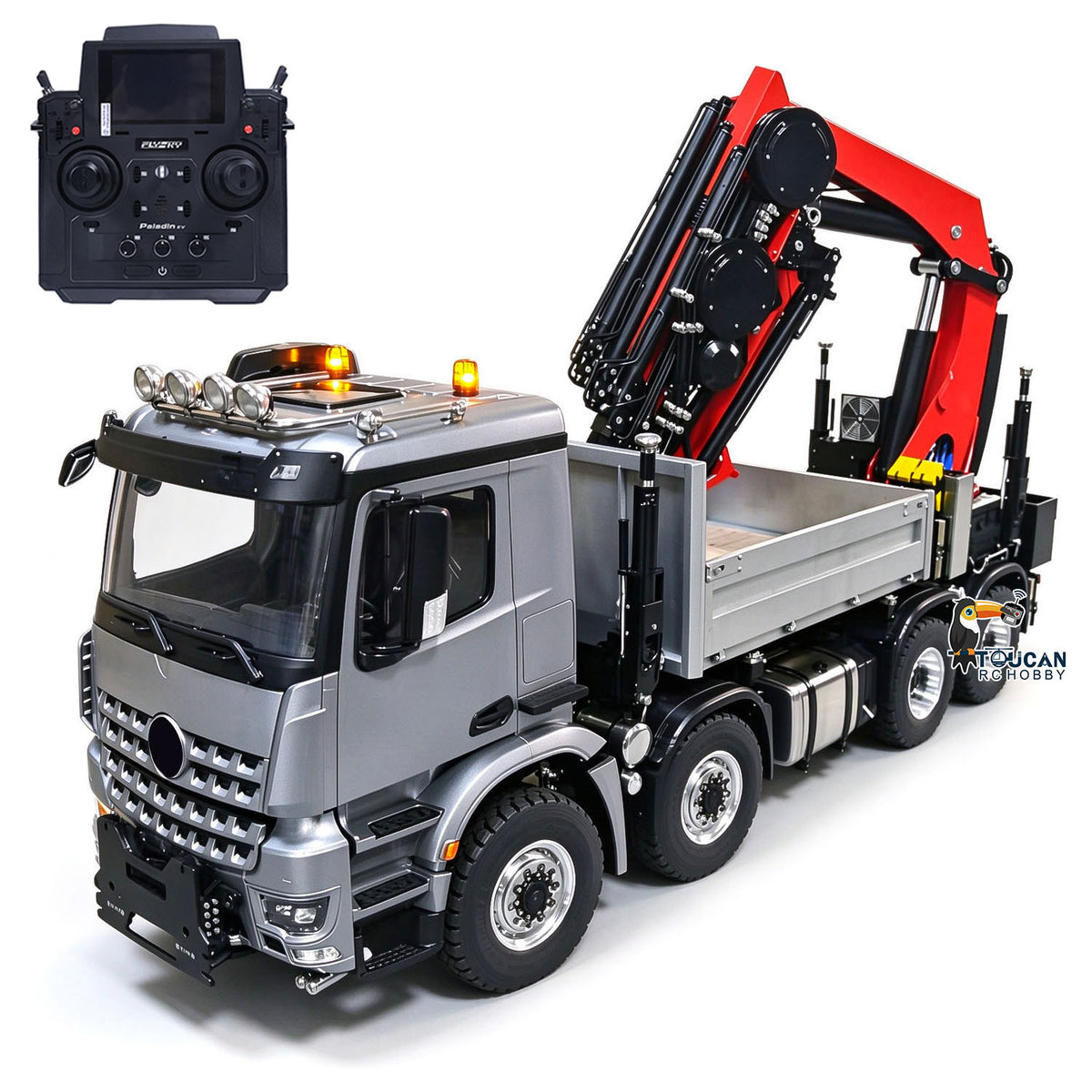 TOUCAN RC HOBBY 1/14 Metal RC Hydraulic Crane Truck 8X8 Remote Control Lorry Extension Jib Electric Winch Removable Cargo Bed 3 Speed Diff Lock