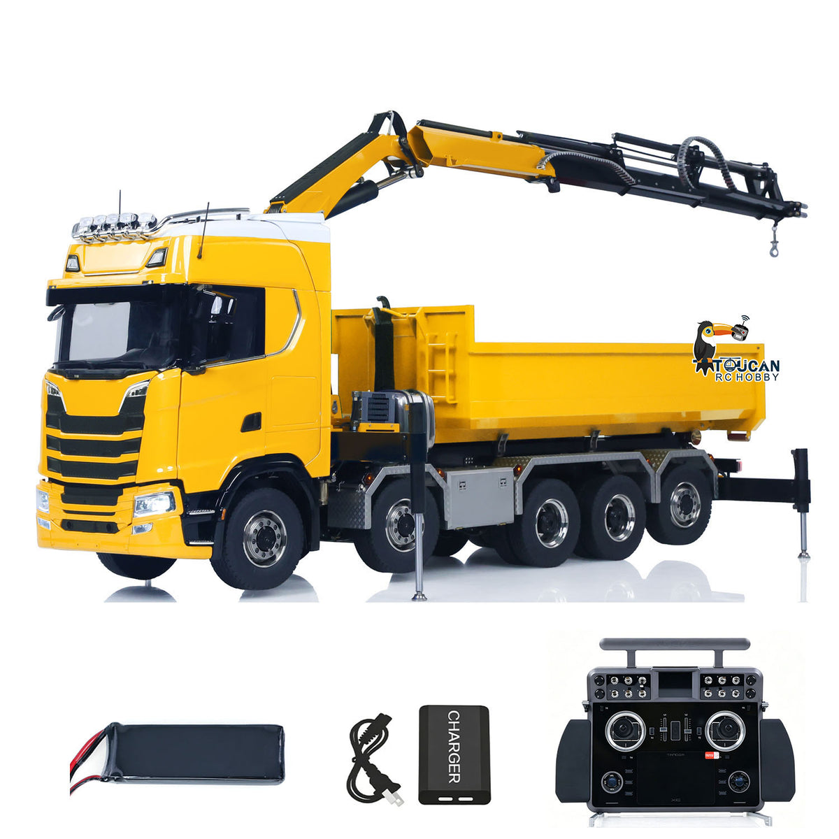 1/14 Maßstab 770S Metall 10x10 Funksteuerung Hydraulikkran Vollkipper LKW Auto Frsky XE Lite Funksystem