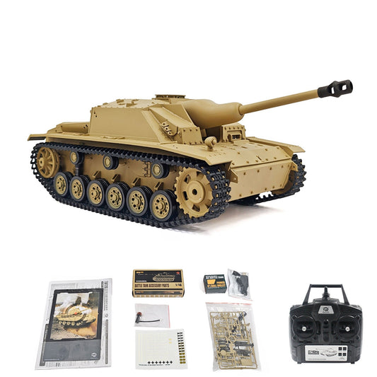 2.4G Henglong 1/16 7.0 Plastic German Stug III 3868 RTR RC Tank BB IR Steel Gearbox 1800MAH Battery Sound Lights Smoke Special Spray Painting Model