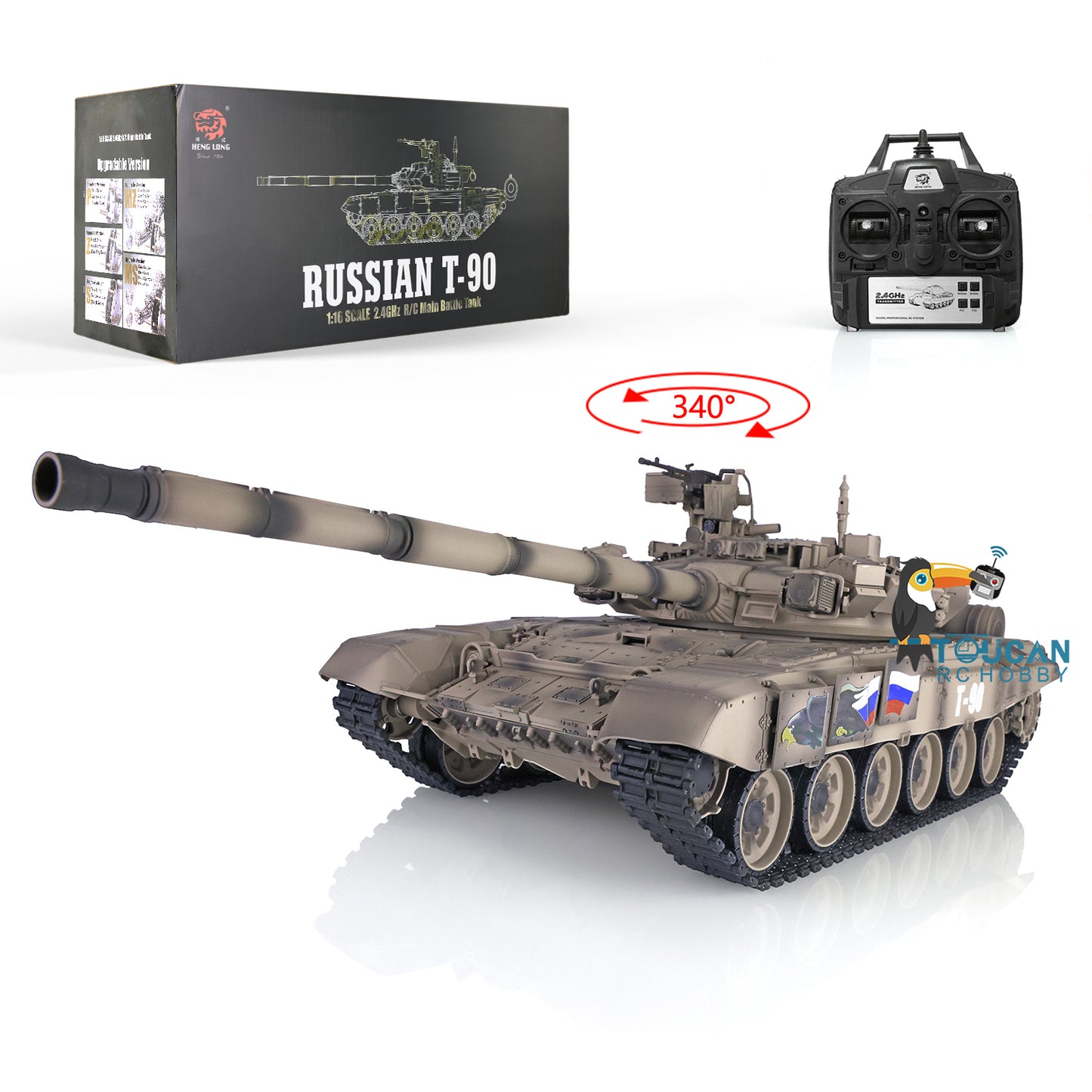 Verbesserter Henglong 1/16 TK7.0 Russischer T90, fahrbereit, funkgesteuerter Panzer, 3938 Metallketten, Kettenräder, Leiträder, Rauchgeräusche
