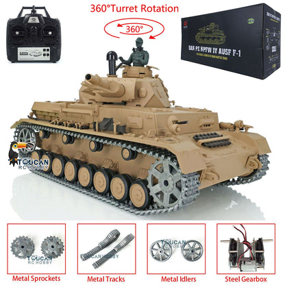 Henglong 1/16 TK7.0 Promotion German Panzer IV F 3858 RTR RC Tank 360 Degrees Turret Smoke IR BB Metal Barrel Sprockets Idlers Wheels Tracks Gearbox