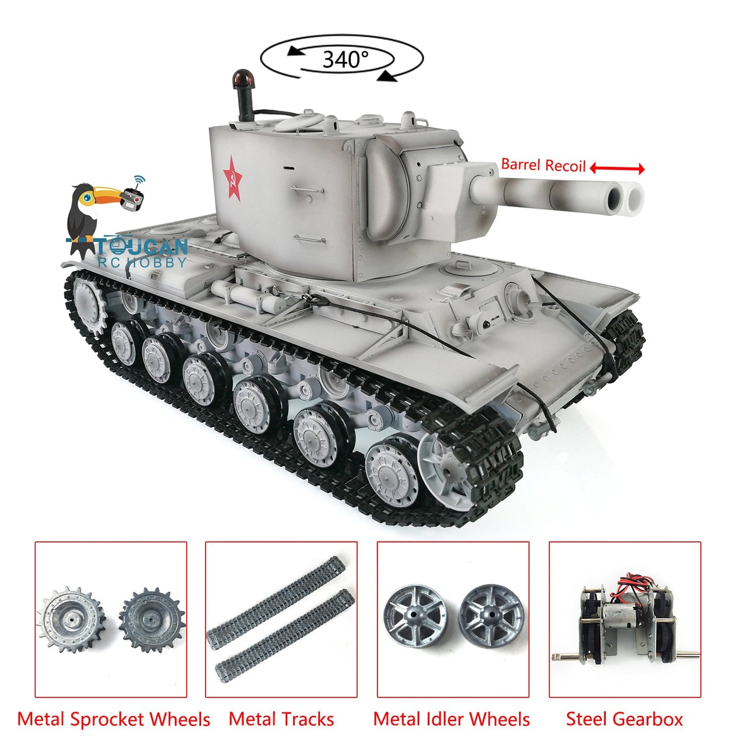 Henglong 1/16 TK7.0 Promotion Soviet KV-2 RTR RC Tank 3949 with Barrel Recoil BB IR Smoke Effect Metal Tracks Sprockets Idlers Wheels