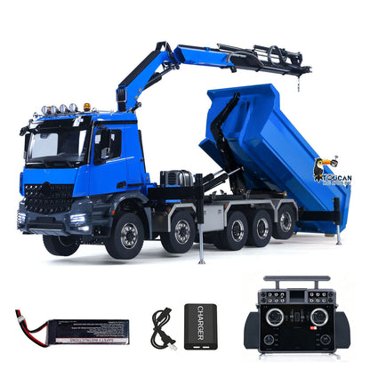 Toucanhobby 10x10 1/14 Metal RC Hydraulic Crane Dumper Truck 3-Speed Transmission Rear Axle Steering 9-Channel Reversing Valve for Indoor Play