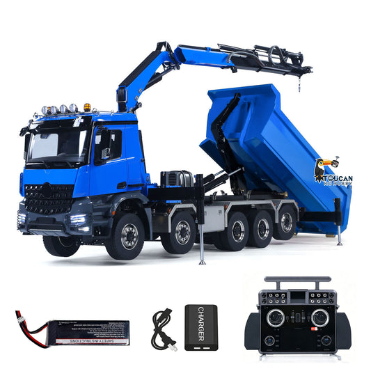 Toucanhobby 10x10 1/14 Metal RC Hydraulic Crane Dumper Truck 3-Speed Transmission Rear Axle Steering 9-Channel Reversing Valve for Indoor Play